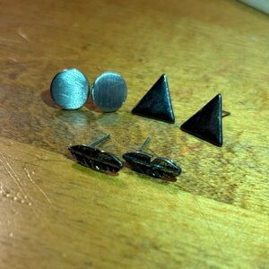 Men's Black and Silver Stud Earring Set